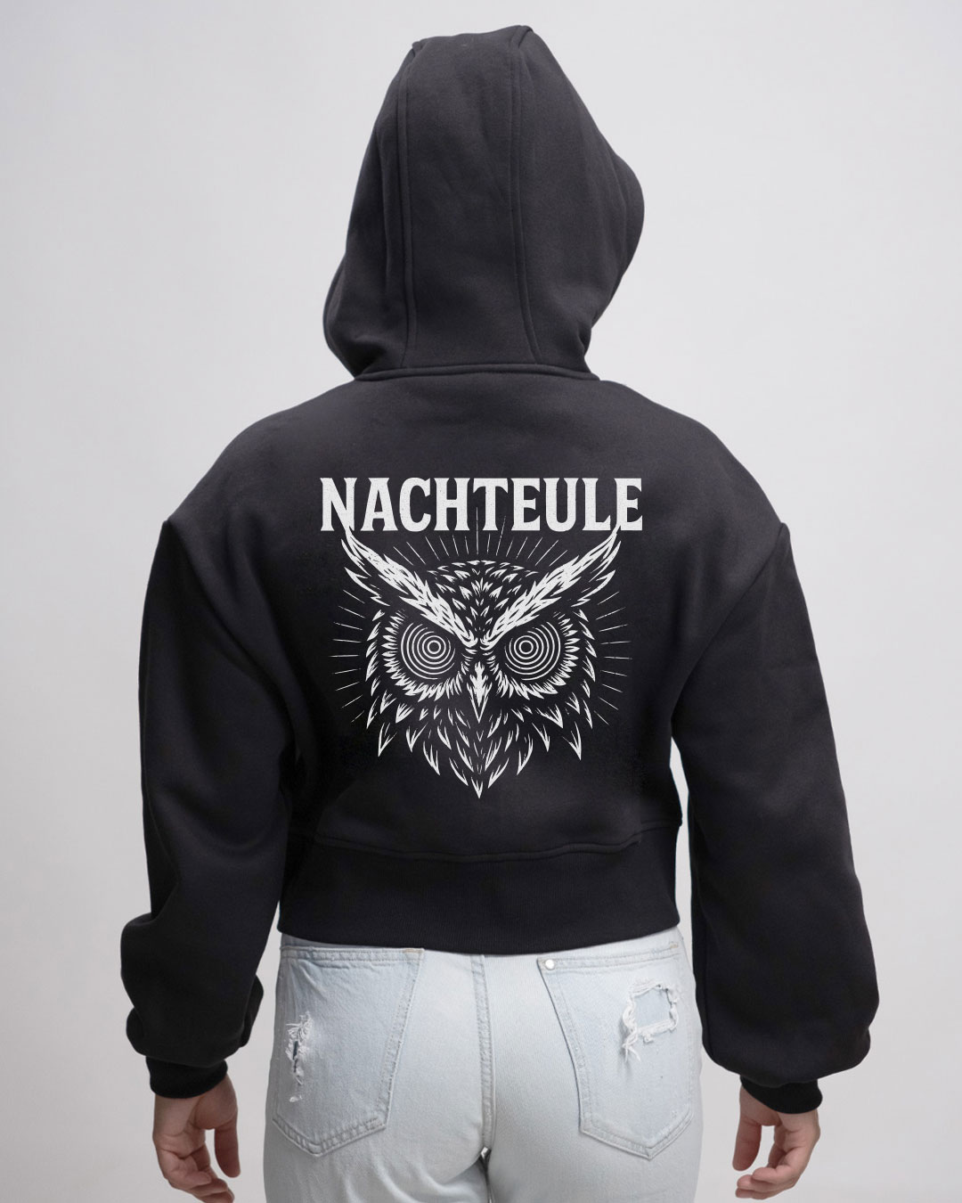 Nachteule - Oversized Crop Sweat-Jacke mit Reißverschluss