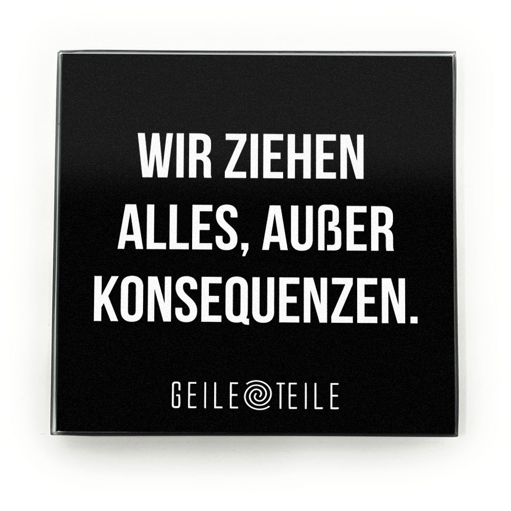 10cm Konsequenzen - Robustes Echtglas Brettchen, 10x10cm, mit Stoffsäckchen