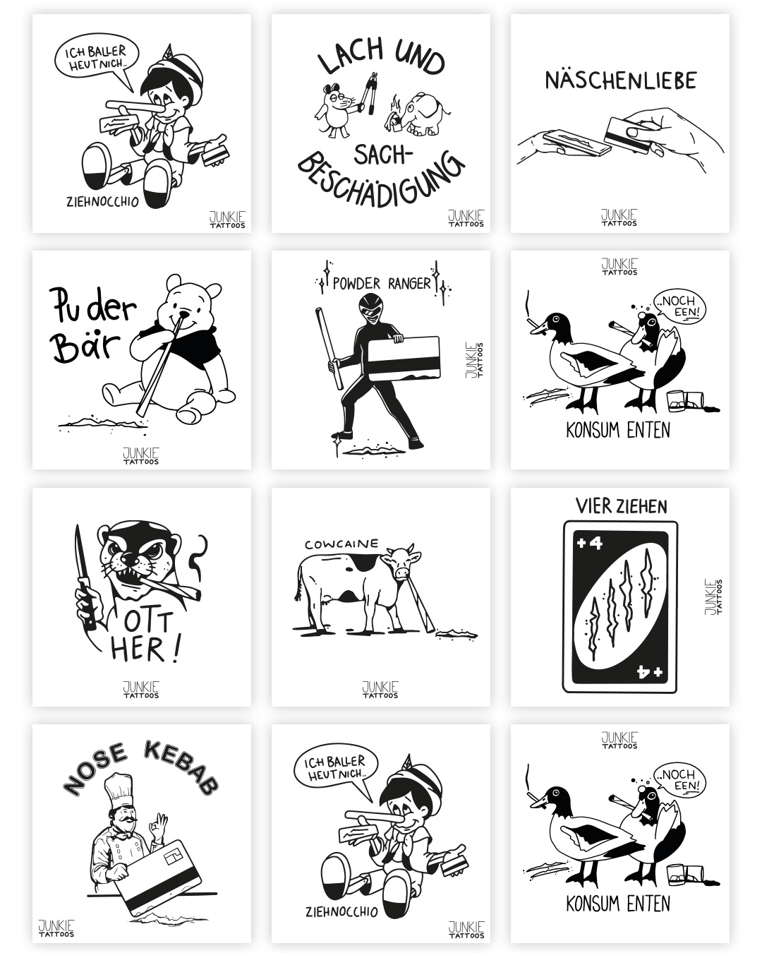 Junkie Tattoos Sticker Pack - 20 Sticker, 10 Motive, 10x10cm