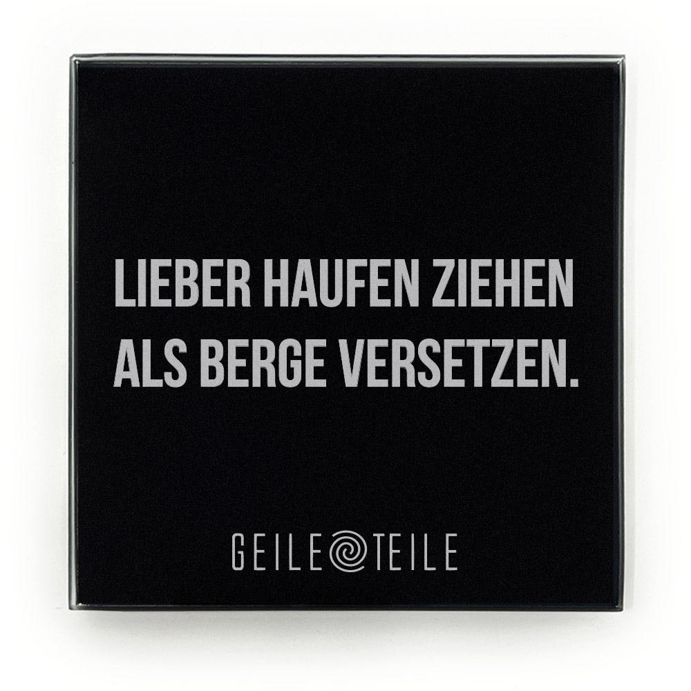 10cm Haufen ziehen - Robustes Echtglas Brettchen, 10x10cm mit Stoffsäckchen & Kartenhalter