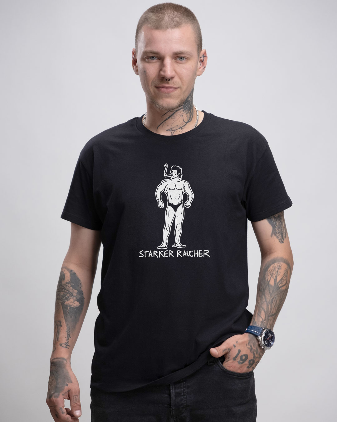 Starker Raucher - Herren Ringspun Shirt - Junkie Tattoos (Black)