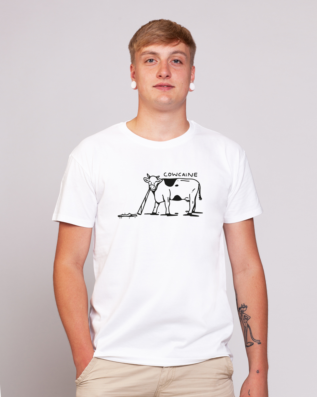 Cowcaine / Großer Print - Herren Ringspun Shirt - Junkie Tattoos