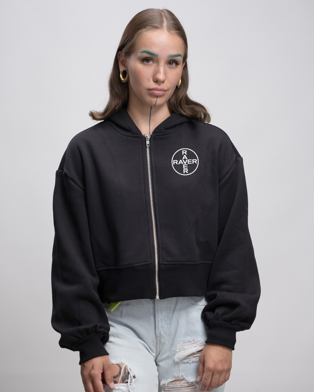 Raver - Oversized Crop Hoodie Jacke