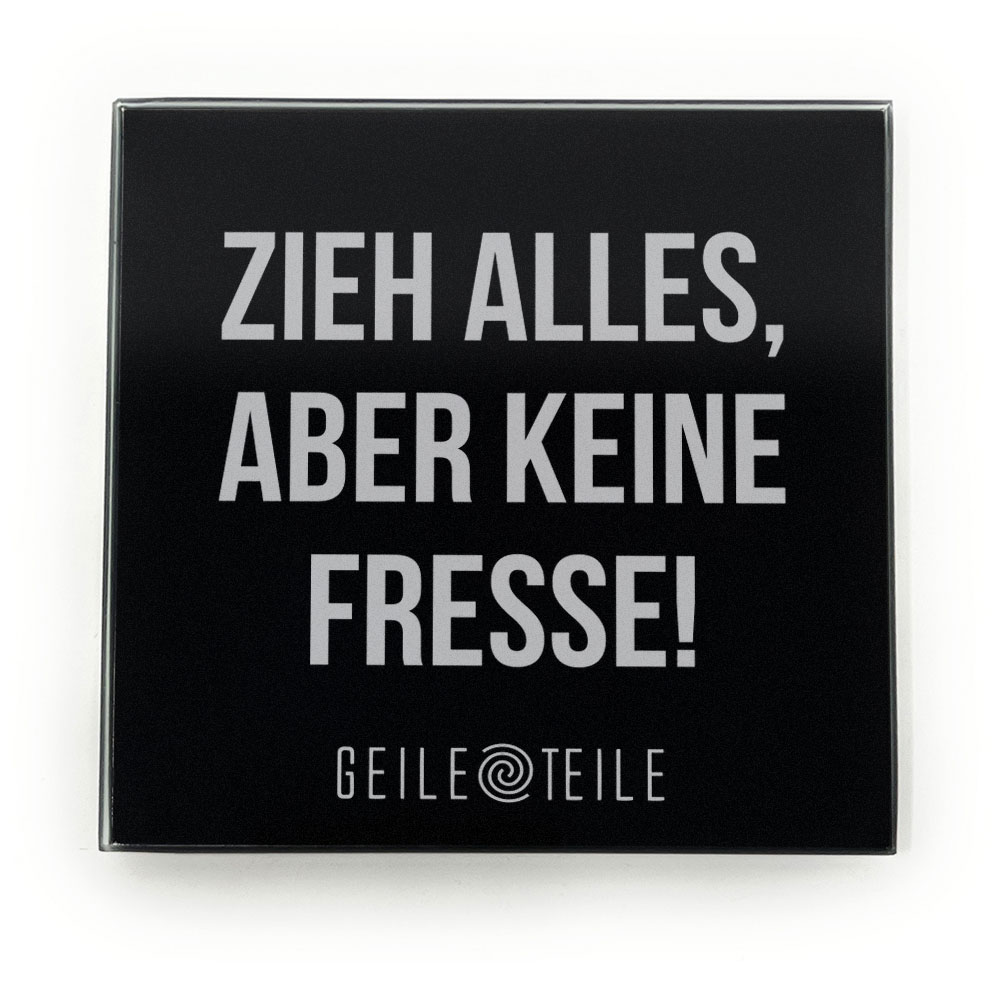 10cm Keine Fresse - Robustes Echtglas Brettchen, 10x10cm, mit Stoffsäckchen