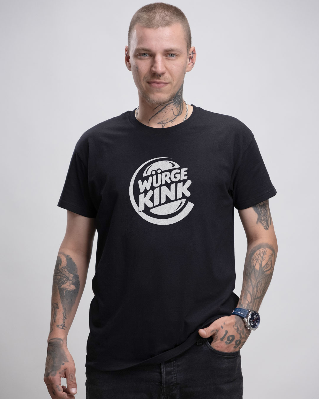 Würge Kink - Herren Ringspun Shirt - Junkie Tattoos (Black)