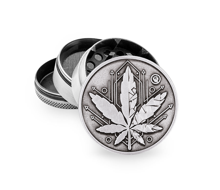 GEOMETRICAL LEAF - Silver Metal Grinder, 50mm von FIRE-FLOW™