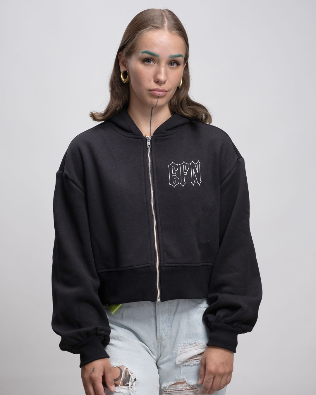 EFN NEW TYPE - Oversized Crop Sweat-Jacke mit Reißverschluss