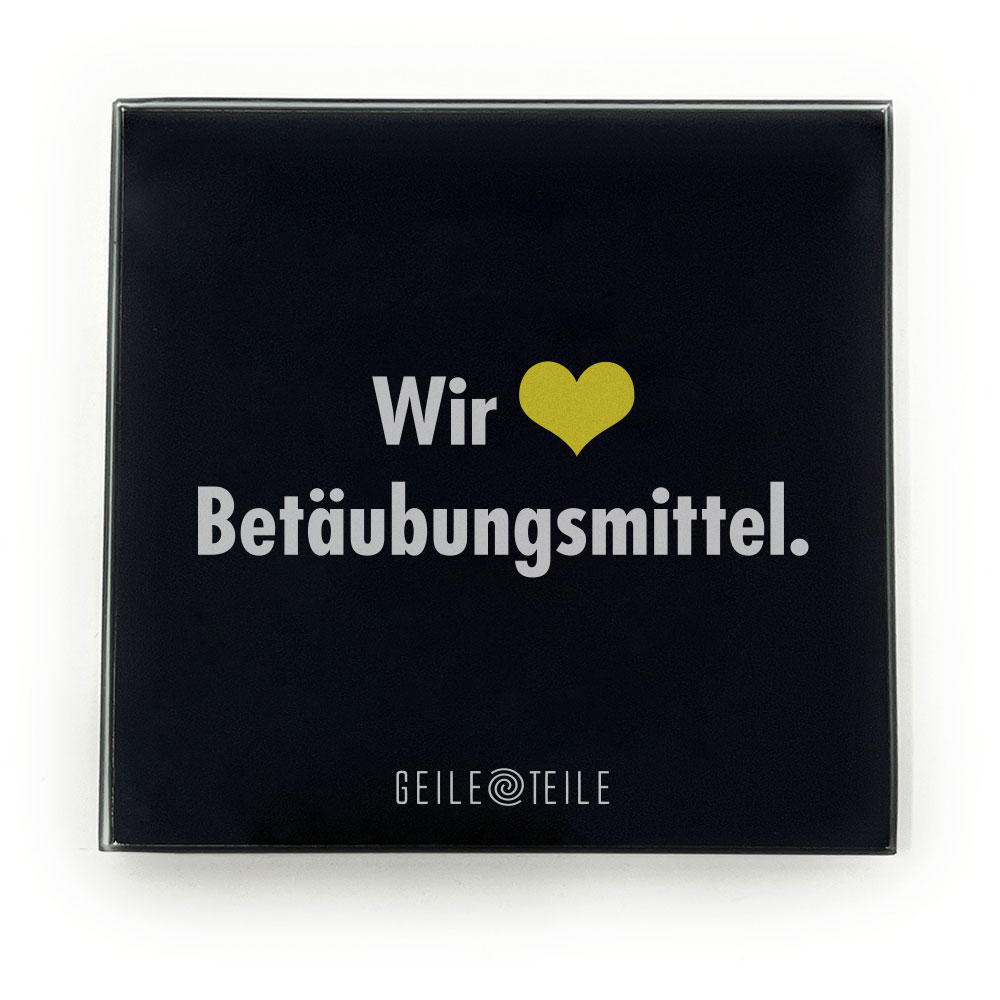 10cm Betäubungsmittel - Robustes Echtglas Brettchen, 10x10cm, kratzfest, mit Stoffsäckchen