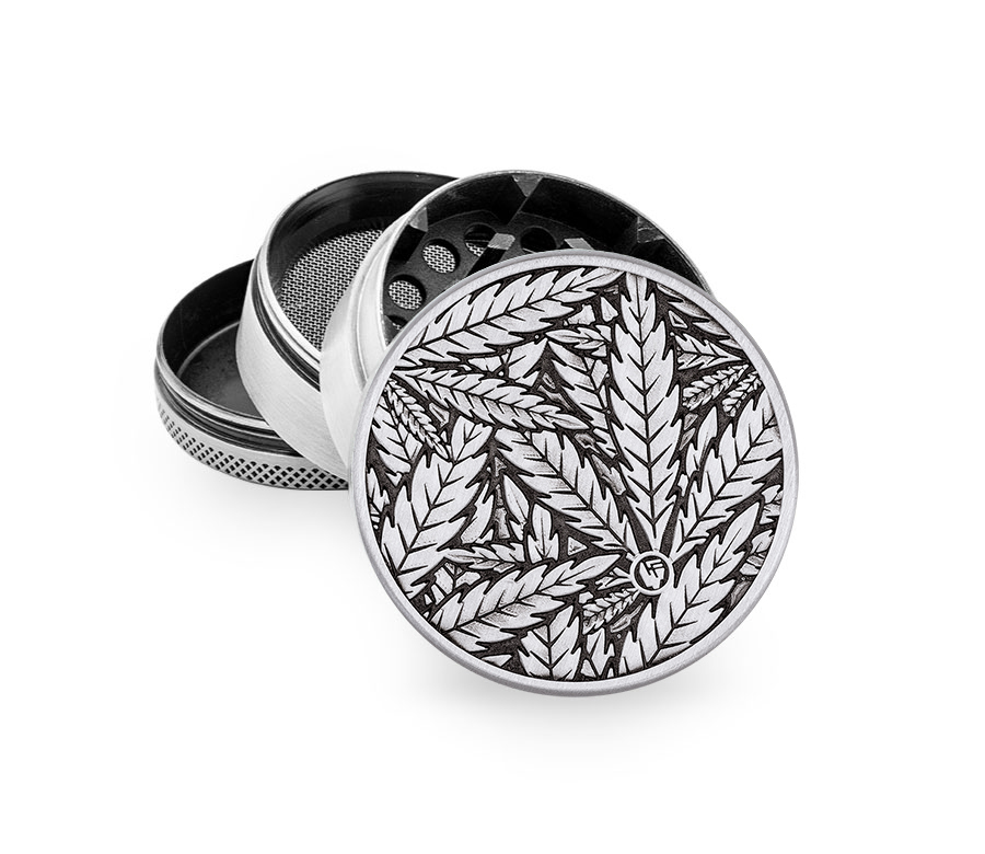 LEAVES 33 - Silver Metal Grinder, 50mm von FIRE-FLOW™