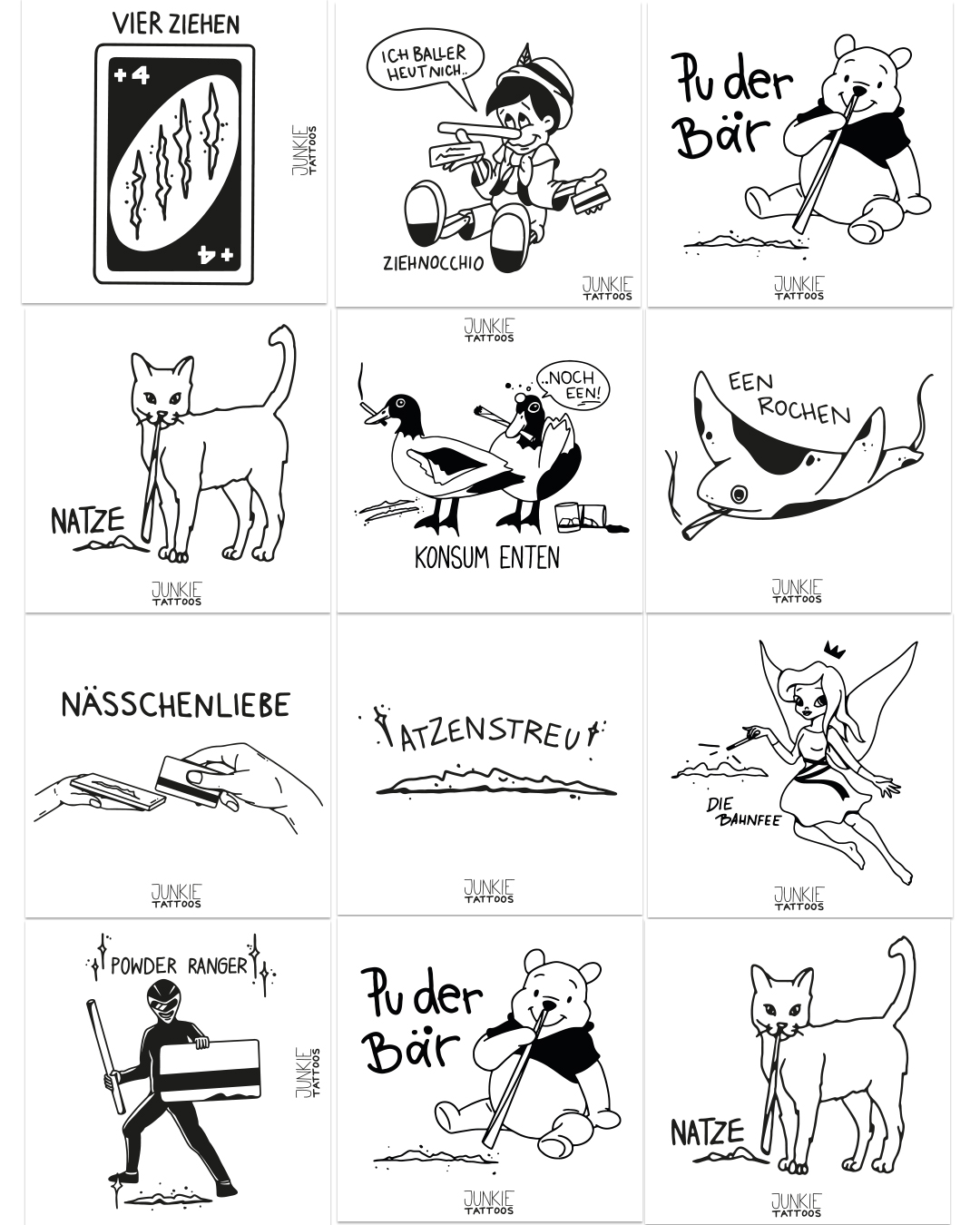 Junkie Tattoos Sticker Pack - 20 Sticker 10x10